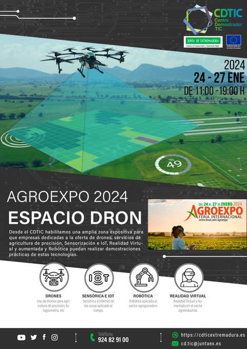 Imagen del artículo La Dirección General de Digitalización Regional vuelve a Agroexpo con su Espacio Dron para mostrar la utilidad de estos vehículos en tareas agrarias